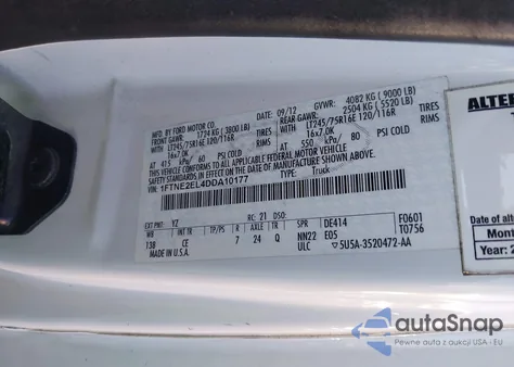 2013 Ford E-250 Commercial from USA, damaged, VIN 1FTNE2EL4DDA10177